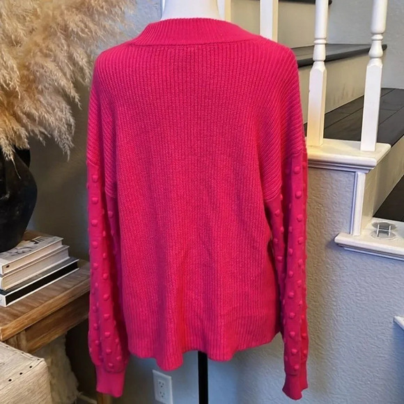 Vince Camuto Women's Bobble Stitch Sleeve Pullover Sweater Aurora Pink XL - Picture 7 of 8